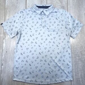 Swannies Golf Polo Men Medium Light Blue All Over Print Performance Shirt